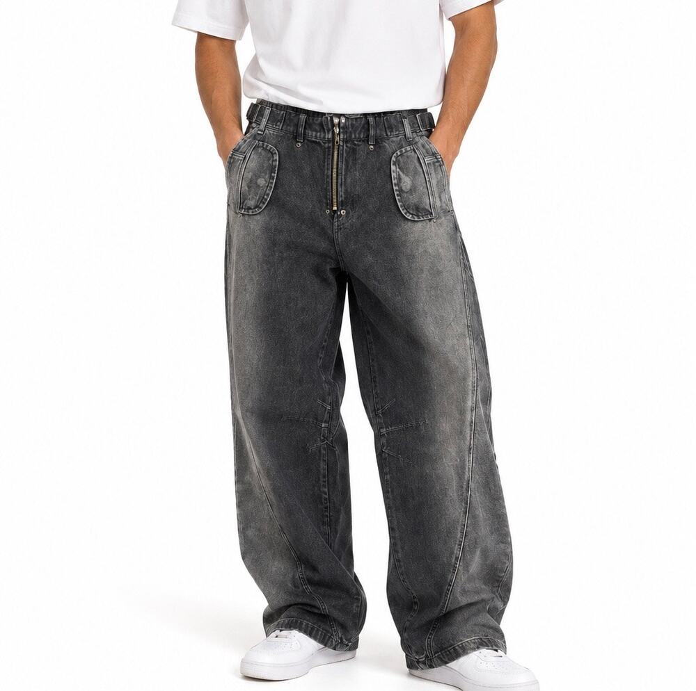 NWT Fine Culture Two Tone Black Baggy Wide Leg Denim Jeans Mens W28 L32